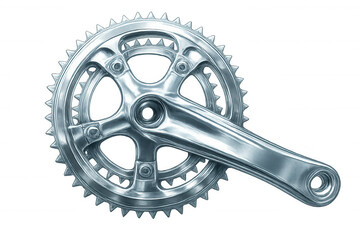 Close-up of a gleaming chrome bicycle crankset, isolated on a transparent background, ready for seamless integration into designs