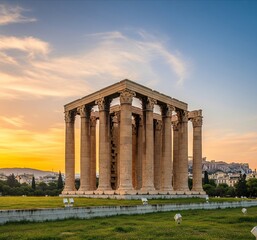 The image shows the Temple of Zeus Olympia in Athens, Greece. This temple is dedicated to Zeus, the king of the Olympian gods. Its construction began in the 6th century BC by the tyrants of Athens.