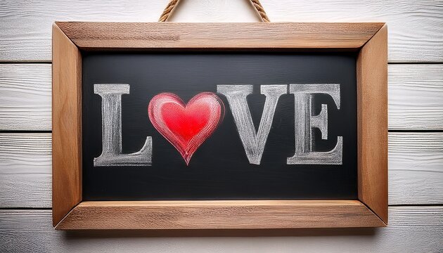 charming love expression showcased on a rustic chalkboard framed in white wood offering a heartfelt message of affection and connection framed in an inviting atmosphere - Powered by Adobe