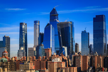 Midtown Manhattan skyline with modern skyscrapers on a clear day, New York, USA