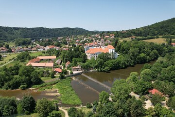 Obraz premium Sazava Monastery aerial panorama, major historical religious site in Bohemia