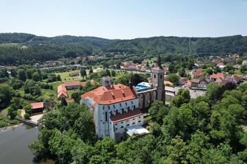 Fototapeta premium Sazava Monastery aerial panorama, major historical religious site in Bohemia