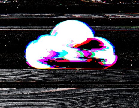 Glitching cloud silhouette on dark wooden planks