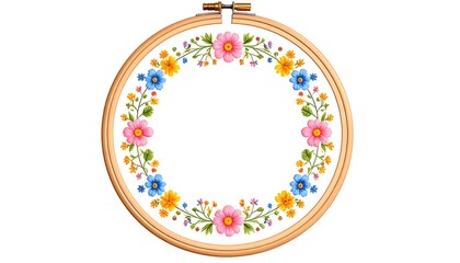Colorful floral embroidery hoop.  Circular design