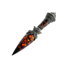 Naklejka premium Ornate Amber and Silver Dagger, Isolated on Black Background