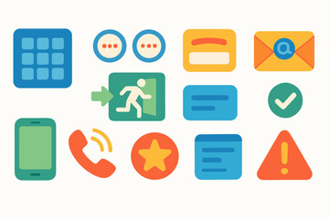 Utility, communication flat icon set. essential icons for apps and interfaces