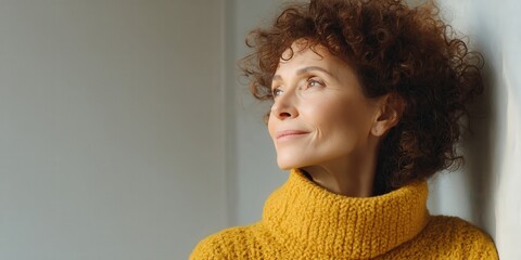 Contemplative Woman in Cozy Sweater Reflecting on Life with a Serene Expression
