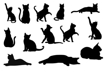 Set of silhouette of cat icons, set of cats silhouettes 