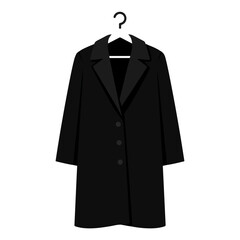 Black Coat on a Hanger Vector Illustration for Fashion and Outerwear

