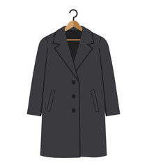 Gray Coat on a Wooden Hanger Vector Illustration

