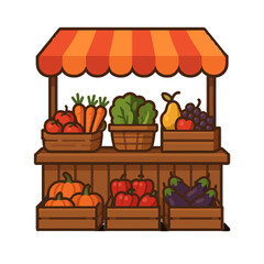 Farmers Market Stall Displaying Fresh Organic Fruits and Vegetables