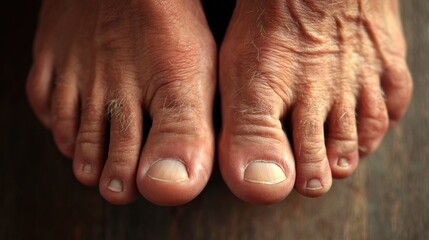 Medium shot focused on elderly feet showing fatpad thinning