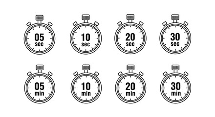 Stopwatch Set Accurate Timekeeping Icons for Web Design and Digital Projects - Time Management