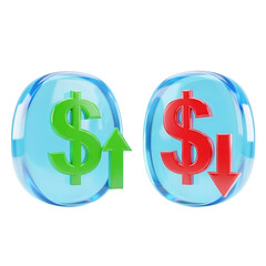 Obraz premium Financial Market Trends: Dollar Symbols Up and Down Concept on Transparent Background