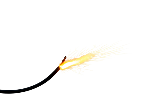 Lit Fuse with Bright Sparks on Transparent Background