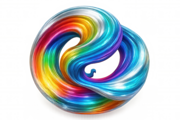Rainbow hues spiraling, blending vibrant colors into dynamic abstract pattern on transparent background