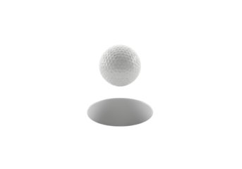White Golf Ball Perfectly Dropping into a Hole on Transparent Background
