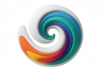 Rainbow colored spiral rotating creating a beautiful abstract design on a transparent background