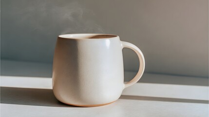 Cream-colored mug with steam rising.