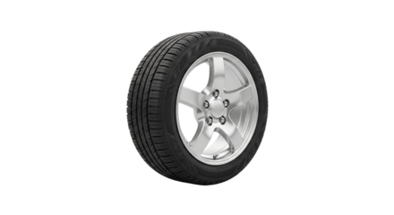 Detailed Automotive Tire with Silver Wheel on Transparent Background