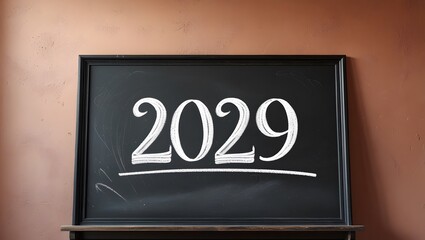 Conceptual image of the year 2029 written on a chalkboard. This message represents future forecasting, strategic planning, setting goals, and looking ahead to the new year.