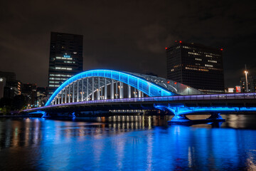 [東京都]隅田川大橋から見た永代橋・月島の夜景