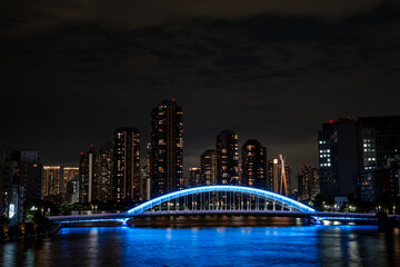 [東京都]隅田川大橋から見た永代橋・月島の夜景