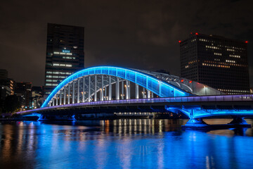 [東京都]隅田川大橋から見た永代橋・月島の夜景