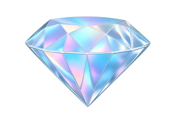 Large, faceted iridescent diamond sparkling brilliantly against a transparent background, showcasing its colorful hues and luxurious elegance