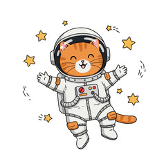 Astronaut Cat Illustration White Background