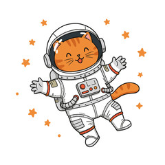 Astronaut Cat Illustration White Background