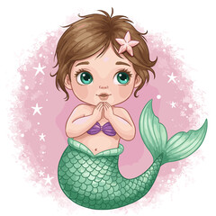 Baby Mermaid Illustration White Background