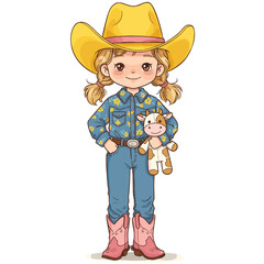 Illustration Cute Cowgirl White Background