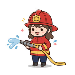 Illustration Cute Firefighter White Background