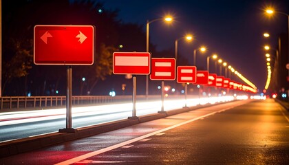 Night traffic on a highway with road signs