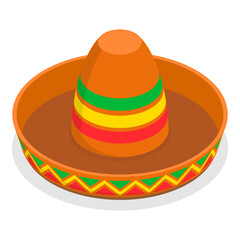 3D Isometric Flat Vector Set of Mexican Hats, Traditional Costume Elements. Item 7