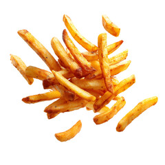 Crispy Golden French Fries Falling on Black Background, Delicious Fast Food Image