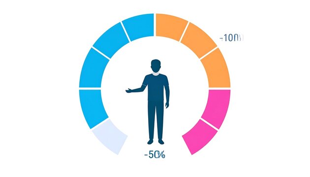 Man presenting data circle chart.