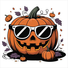 Halloween pumpkin with glasses vector illustration