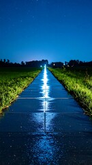 Night waterway, starry sky
