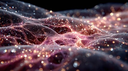 crystalline glowing network of threads floating in deep outer space
