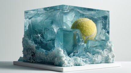 Frozen Tennis Ball: A Surreal Ice Sculpture