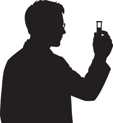 Silhouette of a scientist in a lab coat holding a test tube laboratory science