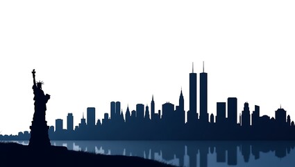 Obraz premium Iconic new york city skyline silhouette with the statue of liberty