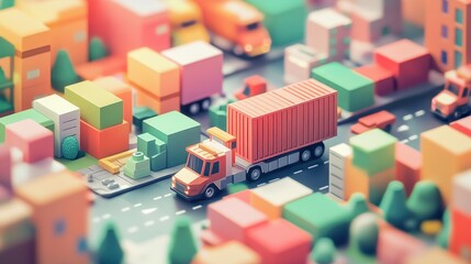 Colorful city blocks, miniature vehicles