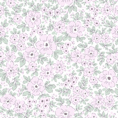 Vector seamless floral pattern. Cute pattern in small flowers. Small pastel pink flowers. White background. Ditsy floral background. Delicate vintage template for fashion prints. Stock vector 
