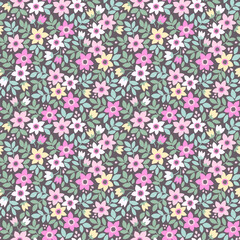 Vector seamless floral pattern. Cute pattern in small flowers. Small colorful flowers. Brown background. Ditsy floral background. Vintage floral template for fashion textile prints. Stock vector 
