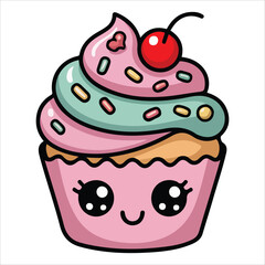 Sweet dessert with cherry vector graphic isolated