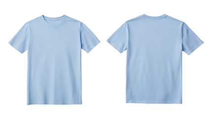 Light Blue Plain T-Shirt Mockup Front and Back View on Transparent Background