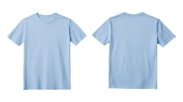 Light Blue Plain T-Shirt Mockup Front and Back View on Transparent Background